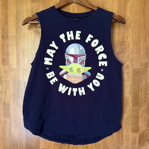 Star Wars Tops - Star Wars Mandalorian Grogu Large Navy Graphic Tank Top Sleeveless